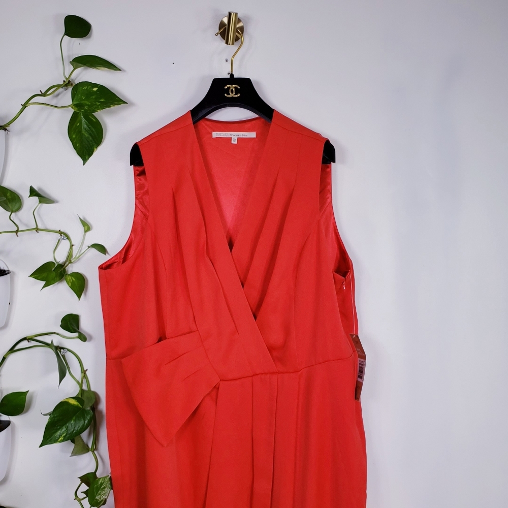 NWT RACHEL ROY Red Orange V-Neck Plus Size Wrap Dress Sleeveless - Picture 5 of 12